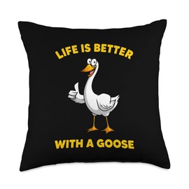 Funny Goose Gift Waterfowl Bird Feather Hunting Cute Design for Men Women Toddler Grey White Goose Fan Throw Pillow, 18x18, Multicolor