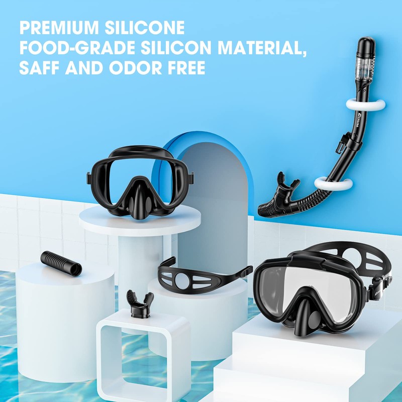 EMSINA Dry Snorkel Set,Panoramic Wide View,Anti-Fog Scuba Diving Mask,Professional Snorkeling