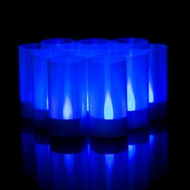 LANKER Flameless Candles with Timer, Battery Operated LED Pillar Candles, D1.5 x H3 Inch, Flickering Blue Long Flame-Effect Light, Romantic Electronic Fake Votive Candles, Set of 12 (Blue)