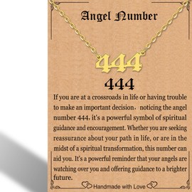 RWQIAN Angel Number Gold 444 Necklace For Women,Dainty Gold Plated Number 444 Pendant Choker Chain Numerology Jewelry Necklace Gifts for Women Girls