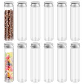 12 Pcs Clear Plastic Test Tubes with Screw Lid Caps, 110ml Sample Test Bottle Storage Container Tubes for Laboratory Scientific Experiments Plant Cultivation Party Decoration Candy Salt Storage