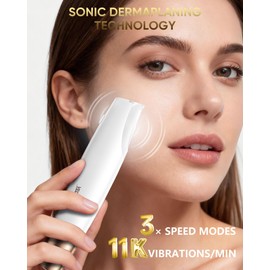 Yecheer Dermaplane Razor for Women Face: Sonic Dermaplaning Tool for Smooth Skin - Professional Peach Fuzz Remover w/LED Light&8 Refill Blades - Non-Irritating Electric Facial Hair Removal (White)
