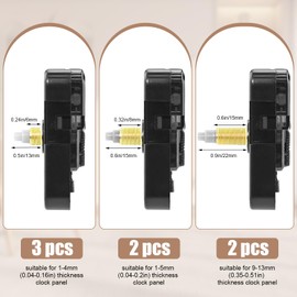 Pack of 7 Quartz Movement Silent Clock Movement with 10 Sets of Hands, High Torque, Long and Short Wave Quartz Movement, Wall Clock Mechanism Replacement Parts, Quartz Movement Replacement (13/15/22