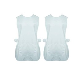 INDX-Clothing Pack of 2 Ladies Tabard Apron Kitchen Overall Catering TABBARD Cleaning Pocket (White/Pack of 2, Medium)