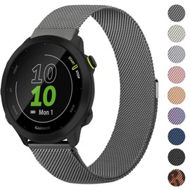 Strap Compatible with Garmin Forerunner 55 Strap/645 Strap/245 Strap, 20mm Metal Strap Replacement Wristband for Garmin Vivoactive 3 Music/Venu/Vivomove 3/Forerunner 55/245/645 Music (Space Gray)