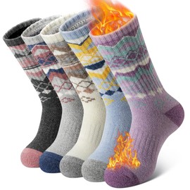 SIMIYA 5 Pairs Merino Wool Socks for Women Winter Thick Warm Hiking Socks Women Thermal Crew Cushion Socks