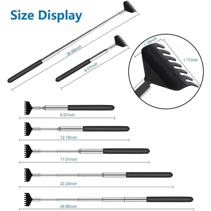 YIMICOO 3 Pack Extendable Back Scratcher, Stainless Steel Portable Telescoping