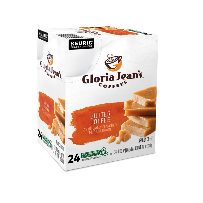 Gloria Jean's Butter Toffee Keurig Single-Serve K-Cup Pods, Medium Roast,