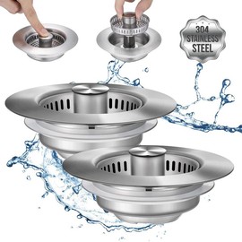 3 in 1 Kitchen Sink Drain Strainer, Stainless Steel Sink Stopper, Anti-clogging Drainage Odor Filter:_2pcs