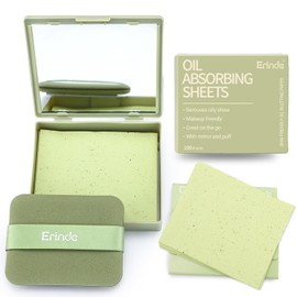 Erinde Hojas Absorbentes de Aceite para Rostro con Espejo y Borla, 300 Hojas de Papel Absorbente de Aceite para Piel Grasa, Hoja Absorbente de Aceite Facial, Película Natural de Control de Aceite