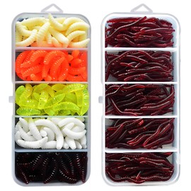 350 Piece Fishing Bait Set, Fishing Accessories, Fishing Bait Maggots Fishing Worms for Fishing, Fishing Accessories, Trout Artificial Bait, Worms, Fish in Box, 150 Mealworms + 200 Small Earthworms