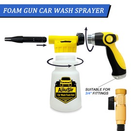 Foam Gun Car Wash Sprayer + Washing Sponge & Absorbent Towel, Hose Nozzle Foam Cannon Car Washing Kit, for Garden Cleaning, Pet Showering (Yellow)