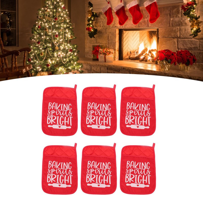 6Pcs Christmas Pot Holders with Pocket Heat Resistant Hot Pad
