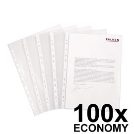 Original Falken 100er Pack Economy PP-Kunststoff Prospekthüllen. Für DIN A4 transparent genarbt oben offen Klarsichtfolie Plastikhülle Klarsichthülle ideal für Ordner Ringbücher und Hefter