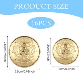 16pcs Buttons for Blazers Women Silver Metal Suit Button for Men Brass Sewing Knob with Shank Retro Alloy Decorative for Clothing Sewing, DIY Crafts(Gold)