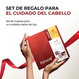Hair Mask Karseell Juego de colágeno de película para el cabello 3PCS película para el cabello 16.9oz + champú 16.9oz + aceite esencial para el cuidado del cabello 1.69oz adecuado para todos los pelos dañados por la sequedad y el cabello rizado.