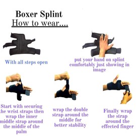 WITSOUL Boxer Finger Splint - Supports Pinky, Ring, Middle Metacarpals and Knuckles - Right or Left Both Hand Adjustable Brace (COLOR BLACK) SMALL