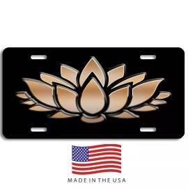 Mako Beautiful gold Lotus flower aluminum vanity license plate car truck SUV tag