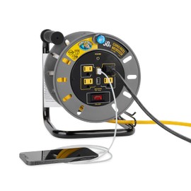 Camco 50-Ft 13 Amp RV Extension Cord Reel - Rated for 125V / 1,625W - Features 4 125V Electrical Outlets & 2 USB Ports - Includes On/Off Switch & Built-In Circuit Breaker (55291)
