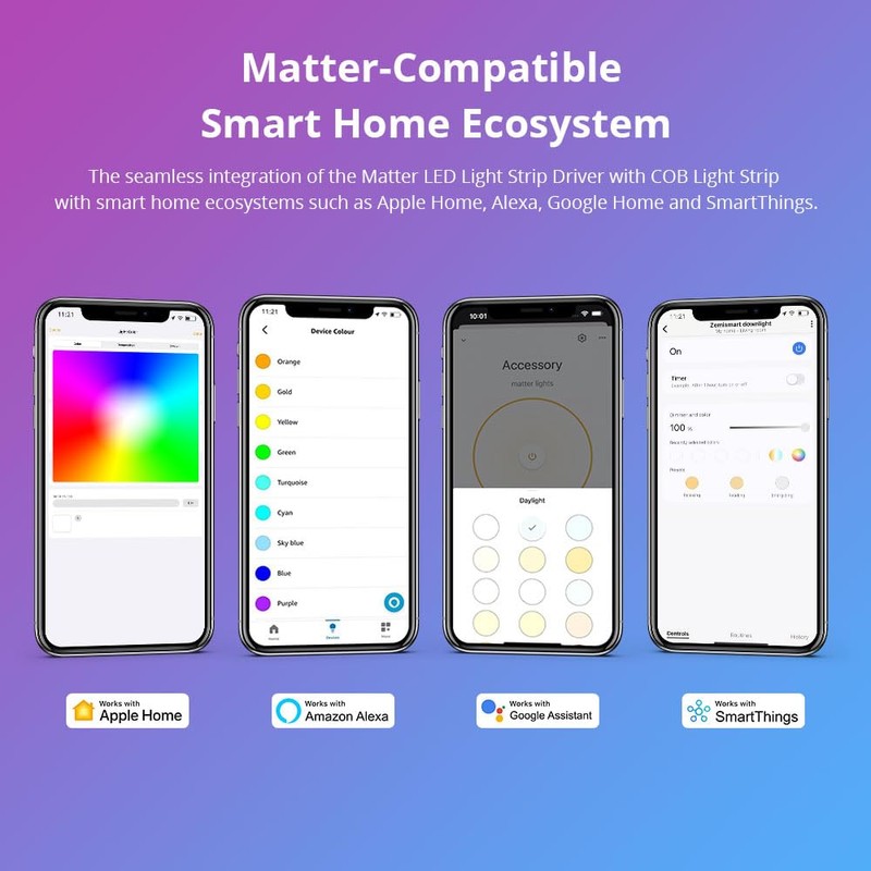 BENEXMART Matter WiFi COB LED Strip Lights, RGBCW Smart Light