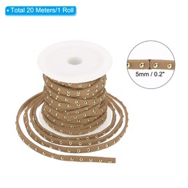 PATIKIL 65.6ft Studded Faux Suede Cord Rope for Jewelry Making, 5mm Micro Fibre Flat Leather Lace Beading String Ribbon with Rivets, Light Brown Golden