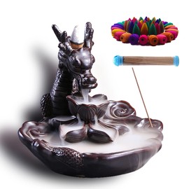 Dragon Incense Waterfall Burner Ceramic Backflow Incense Holder Set with Incense Cones and Incense Sticks, Dragon Ornament for Home Décor