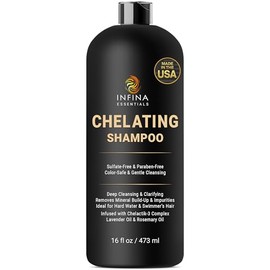 INFINA ESSENTIALS- Champú quelante para agua dura con Chelactik-3 y aceite de romero: champú desintoxicante de metales que protege el color para el ca