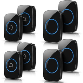 Fabbay 8 Wireless Doorbell, Waterproof Door Bell Button Kit 4 Pcs Home Doorbell with 4 Receivers 1000 ft Range 5 Volume Levels with 60 Door Bell Chimes and LED Flash for Home Office Classroom(Black)