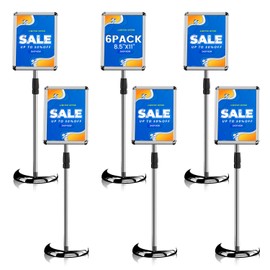 AceShow Sign Holder - 8.5 x 11 Inch Standing Floor Sign Stand for Vertical & Horizontal Sign Stand Displayed Pedestal Poster Holder, Snap Frame for School Church Business Show – Silver (6 Pack)