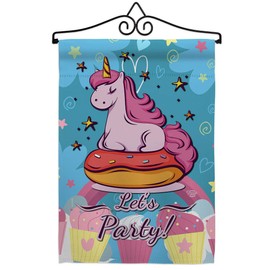 Ornament Collection GS192170-P3-02 Unicorn Party Special Occasion & Celebration Impressions Decorative Vertical 13" x 18.5" Garden Flag Set Metal Wall Hanger Hardware