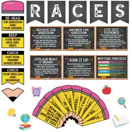 Pasimy Races Writing Strategy Bulletin Board Set Writing Process Posters for Classroom Decorations Races Alphabet Pencil with Sentences Poster Bulletin Board Cutouts Elementary Middle School(Black)