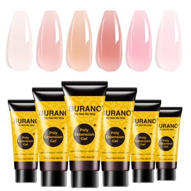 BURANO Poly Extension Gel Nail Kit, 6 Bottles Glitter Nail Poly Nails Gel Set for Nail Salon DIY Home Beginner Using (Nudepink, 6 bottles)