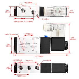 Heschen Electric Pneumatic Air Control Valve, Solenoid Control Valve 4V210-06 220VAC PT1/8 5 Way 2 Position Single Coil Electric Driven CE with Fittings and Muffler
