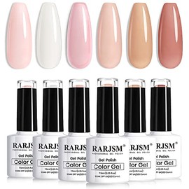 RARJSM Nude Sheer Jelly Pink Gel Nail Polish Set of 6 Transparent Colors LED UV Gel Soak Off Clear Taffy Brown Milky White French Manicure Nail Gel Polish Varnish Curing Requires 7.5ml for Home Salon