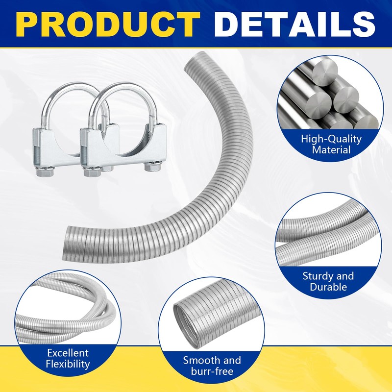 Piclafe 3" x 16.5" Length Universal Exhaust Flex Pipe, 3