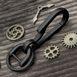 PJYTAC Black Titanium Carabiner Keychain, Quick Release Heavy Duty Key Chain Bottle Opener Car Keyfob Multipurpose Secure Keyring & D Ring for Car Keys