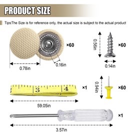 60PCS Car Roof Headliner Repair Kit, Auto Roof Snap Rivets Retainer Buttons with Installation Tool, Fixing Repair Buckle for Interior Ceiling Cloth, Fit Cars (Beige)