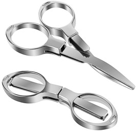 JIEYAO Pack of 2 Folding Scissors, Mini Scissors, Portable Foldable Scissors, Stainless Steel Telescopic Craft Scissors with Keyring Hole, Travel Scissors, Safety Scissors for Adults, Children, Paper