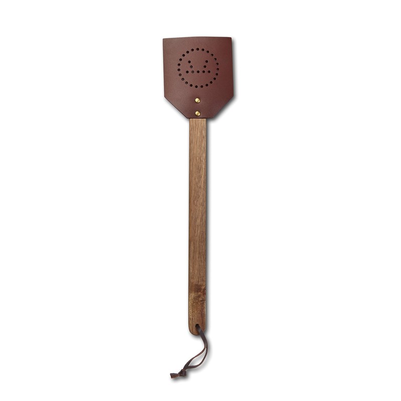 Outset 76616 Acacia Wood and Leather Amish-Style Fly Swatter, 17.5",