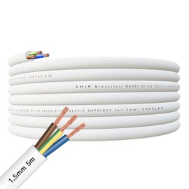 SHPELEC® FLEXIBLE White Cable 3183Y 0.75mm, 1.0mm, 1.5mm, 2.5mm BASEC Approved White PVC LED Lighting 5m 10m 15m 20m 50m (1.5mm 3 Core - 5metres)