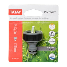 TATAY Garden Hose Famale Tap Connector 3/4" Premium, Universal Tap Connector, Solar Protection, Easy Installation, Grey - Black