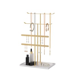 4 Tier Jewelry Holder Organizer Stand,Metal Jewelry Tree Storage and Displays for Selling Necklaces, Bracelets, Earrings (Gold)