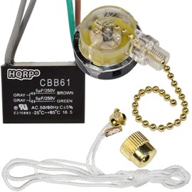 HQRP Kit Ceiling Fan Capacitor CBB61 5uf+5uf 4-Wire UL-Listed and 3-Speed Fan Switch