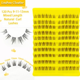 Pack of 120 Eyelashes, Individual Clusters, DIY Individual Cluster Lashes, Individual Extensions, Cluster Eyelashes, Individual False Eyelashes for Individual Eyelashes at Home (C-curl, 9-13 mm