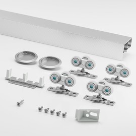 LAJIAOZ 4FT Aluminum Bypass Sliding Door Hardware Kit, 2 Door System with Finger Pulls, Quiet & Smooth Rollers, Fits 1 3/8"-1 3/4" Door Thickness, Space Saving Closet & Cabinet Sliding Track Set