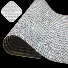 PEARLY JUN Rhinestone Sheets Self Adhesive Sliver Triangle 15.7 * 9.4 Inch Glitter Diamond Bedazzled Iron on Rhinestones Trim Strips Hot Fix Bling Sticker DIY Car Mirror Wedding Graduation Decoration