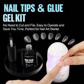 TOMICCA Artificial Nail Tips for Gel Nails, Gel Nails, Almond Short Nail Tips with Glue Set, 150 Pieces, Soft Gel Full Cover Nail Tips, Professional Salon Quality - 15 Sizes