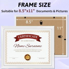 NEXCOVER Diploma Frame White 10 Pack, 8.5 x 11 Certificate Frame with HD Plexiglass, 8.5 by 11 Picture Frames for Documents, Photos, Posters, Artworks, Horizontal and Vertical Wall Display