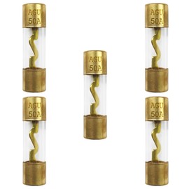 ZIMISI 5PCS 50A AGU Gold Plated Glass Fuse, 50 Amp Inline Fuse for Auto/Car/Marine Audio Stereo Amplifier Power Protection (50A)