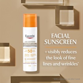 Eucerin Sun Age Defense Face Sunscreen SPF 50 | Facial Sunscreen with Hyaluronic Acid and 5 Antioxidants | For Sensitive & Aging Skin | Reduce the look of fine line & wrinkles* | 75mL pump